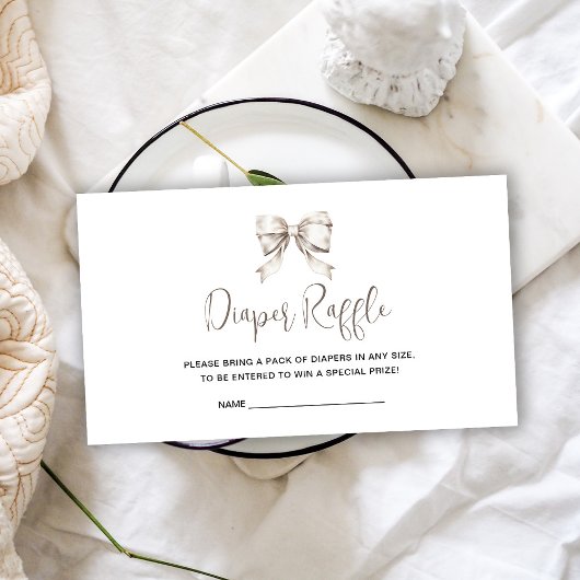 ホワイトリボンヴィンテージベビーシャワーおむつラッフル エンクロージャーカード