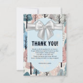 ホワイトリボン冬の森の雪の結晶ベビーシャワー サンキューカード (正面)
