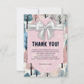 ホワイトリボン冬の森の雪の結晶ベビーシャワー サンキューカード (正面)