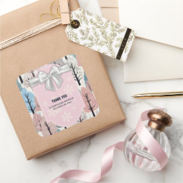 ホワイトリボン冬の森の雪の結晶ベビーシャワー スクエアシール