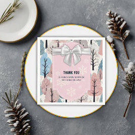ホワイトリボン冬の森の雪の結晶ベビーシャワー スタンダードカクテルナプキン