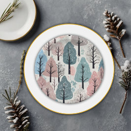 ホワイトリボン冬の森の雪の結晶ベビーシャワー ペーパープレート