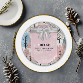 ホワイトリボン冬の森の雪の結晶ベビーシャワー ペーパープレート