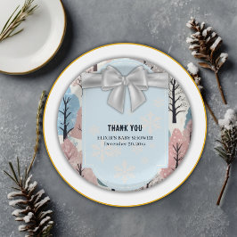 ホワイトリボン冬の森の雪の結晶ベビーシャワー ペーパープレート