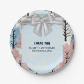 ホワイトリボン冬の森の雪の結晶ベビーシャワー ペーパープレート (正面)