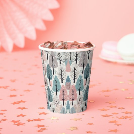 ホワイトリボン冬の森の雪の結晶ベビーシャワー 紙コップ (インサイチュ)