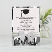 ホワイトリボン及びグレー迷彩柄卒業招待状 招待状 (スタンド正面)