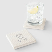 ホワイトリボン認識度アップリケ千鳥格子のオン ストーンコースター (横)