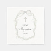 ホワイトリボン赤ん坊の呼吸洗礼 スタンダードカクテルナプキン (正面)