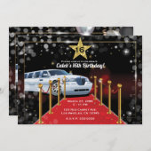 ホワイトリムレッドカーペットハリウッド誕生日パーティー 招待状 (正面/裏面)