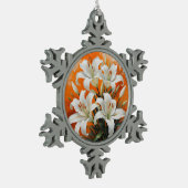 ホワイトリリーイラストレーション スノーフレークピューターオーナメント (左)