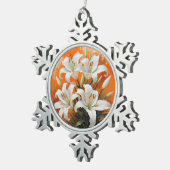 ホワイトリリーイラストレーション スノーフレークピューターオーナメント (右)