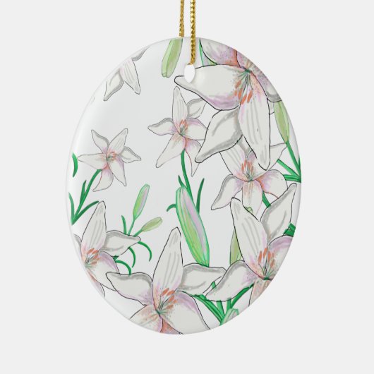 ホワイトリリーイラストレーション セラミックオーナメント (右)