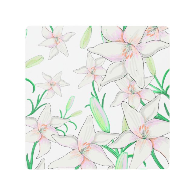 ホワイトリリーイラストレーション メタルプリント (正面)