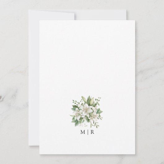 ホワイトリリーエレガントフローラ結婚式の日付を保存 招待状 (裏面)