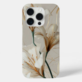 ホワイトリリーゴールドミニマリストエレガントニュートラル iPhone 15 PROケース