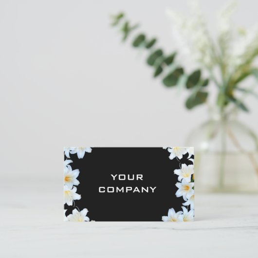 ホワイトリリーフラワーズリースフレームブラックプロフェッショナル 名刺 (スタンド正面)