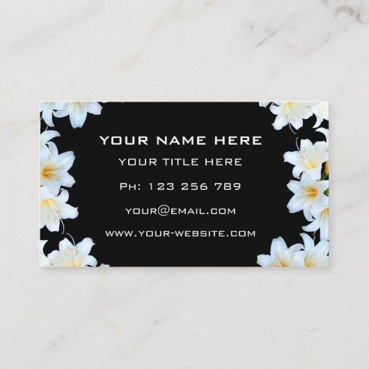 ホワイトリリーフラワーズリースフレームブラックプロフェッショナル 名刺 (裏面)