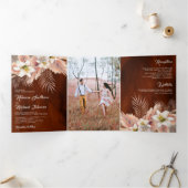 ホワイトリリーフローラパームパンパスバーンドオレンジ結婚ズ 三つ折り招待状 (内部)