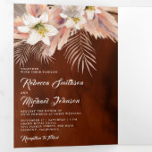 ホワイトリリーフローラパームパンパスバーンドオレンジ結婚ズ 三つ折り招待状 (内部最初)