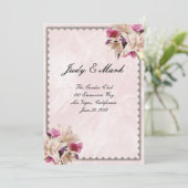 ホワイトリリーフローラピンクマーブル結婚のメニューカード 招待状 (スタンド正面)