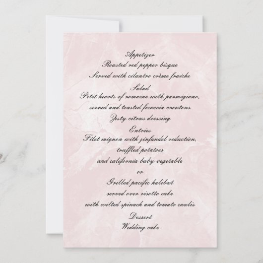 ホワイトリリーフローラピンクマーブル結婚のメニューカード 招待状 (裏面)