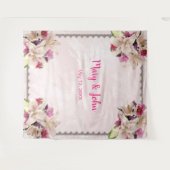 ホワイトリリーフローラピンクマーブル結婚の背景 タペストリー (正面(横))