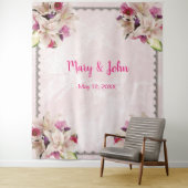 ホワイトリリーフローラピンクマーブル結婚の背景 タペストリー (インサイチュ)