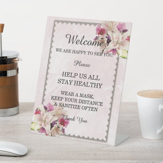 ホワイトリリーフローラピンクマーブル結婚ズの安全性 台座サイン (インサイチュ)