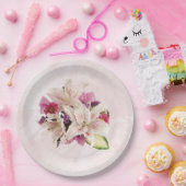 ホワイトリリーフローラピンクマーブル結婚ズ紙プレート ペーパープレート (パーティー)