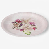 ホワイトリリーフローラピンクマーブル結婚ズ紙プレート ペーパープレート (アングル)