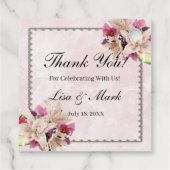 ホワイトリリーフローラピンクマーブル結婚式の引き出物ラベル フェイバータグ (裏面)