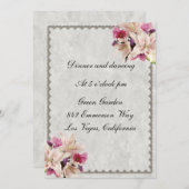 ホワイトリリーフローラ大理石ウェディングレセプションカード 招待状 (正面/裏面)