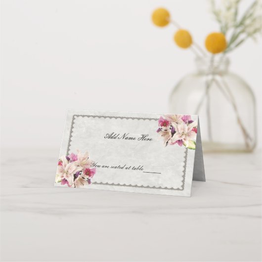 ホワイトリリーフローラ大理石折り畳みテーブル座席表 プレイスカード (正面)