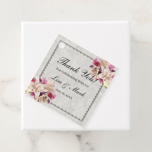 ホワイトリリーフローラ大理石結婚式の引き出物ラベル フェイバータグ (インサイチュ)