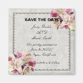 ホワイトリリーフローラ大理石結婚式の日付を保存 マグネット (正面)