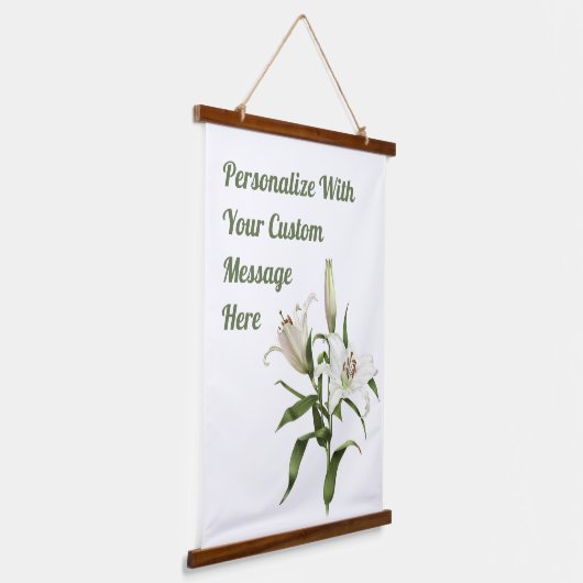 ホワイトリリーフローラ植物学パーソナライズされた術 吊り下げ型タペストリー (傾斜あり)