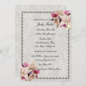 ホワイトリリーフローラ結婚マーブルブライダルシャワー 招待状 (正面/裏面)