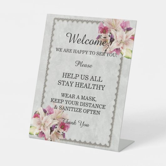 ホワイトリリーフローラ結婚大理石の安全性 台座サイン (正面)