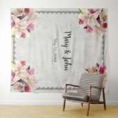 ホワイトリリーフローラ結婚大理石の背景 タペストリー (インサイチュ(横))