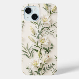 ホワイトリリーボタニカルフラワーPhone Case iPhone 15ケース