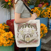 ホワイトリリーヴィンテージスタイルアートフロントとイエローバック トートバッグ