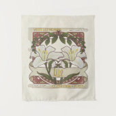 ホワイトリリーヴィンテージ花お祝い純度 タペストリー (正面)