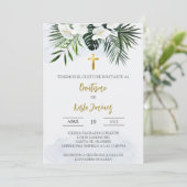 ホワイトリリー花スペインの洗礼招待状 招待状 (スタンド正面)