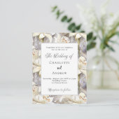 ホワイトリリー花模様シルバー結婚レトロ インビテーションポストカード (スタンド正面)