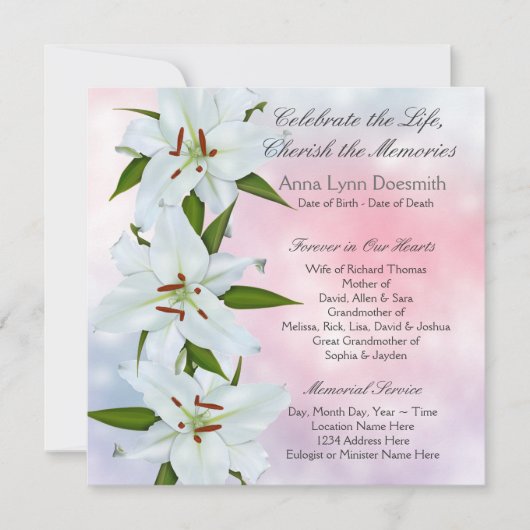 ホワイトリリー葬式のお知らせ 招待状 (正面)