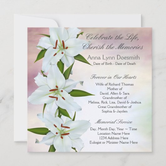 ホワイトリリー葬式のお知らせ 招待状 (正面)