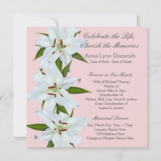 ホワイトリリー葬式のお知らせ 招待状 (正面)