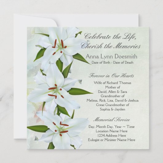 ホワイトリリー葬式のお知らせ 招待状 (正面)