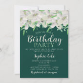 ホワイトリリー誕生日エレガントエメラルドグリーンフローラ 招待状 (正面)
